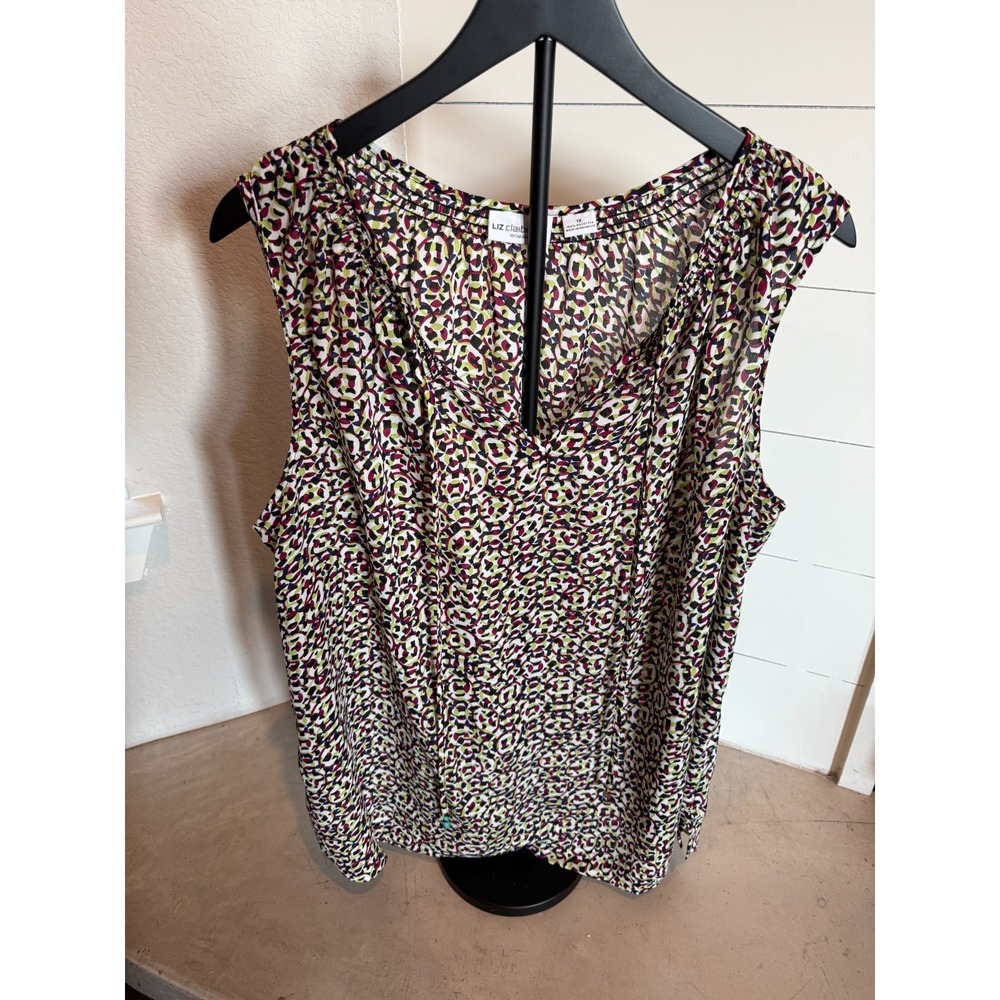 Liz Claiborne‎ Sleeveless V-Neck Blouse Women's 1X Multicolor Abstract Print
